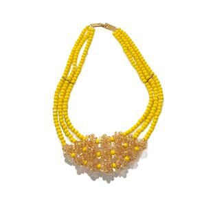 Vintage Yellow Glass Beaded Aurora Borealis 3 Strand Necklace, 1950s